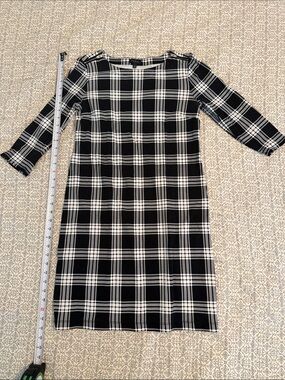 Talbots Black & White Plaid Midi Shift Dress